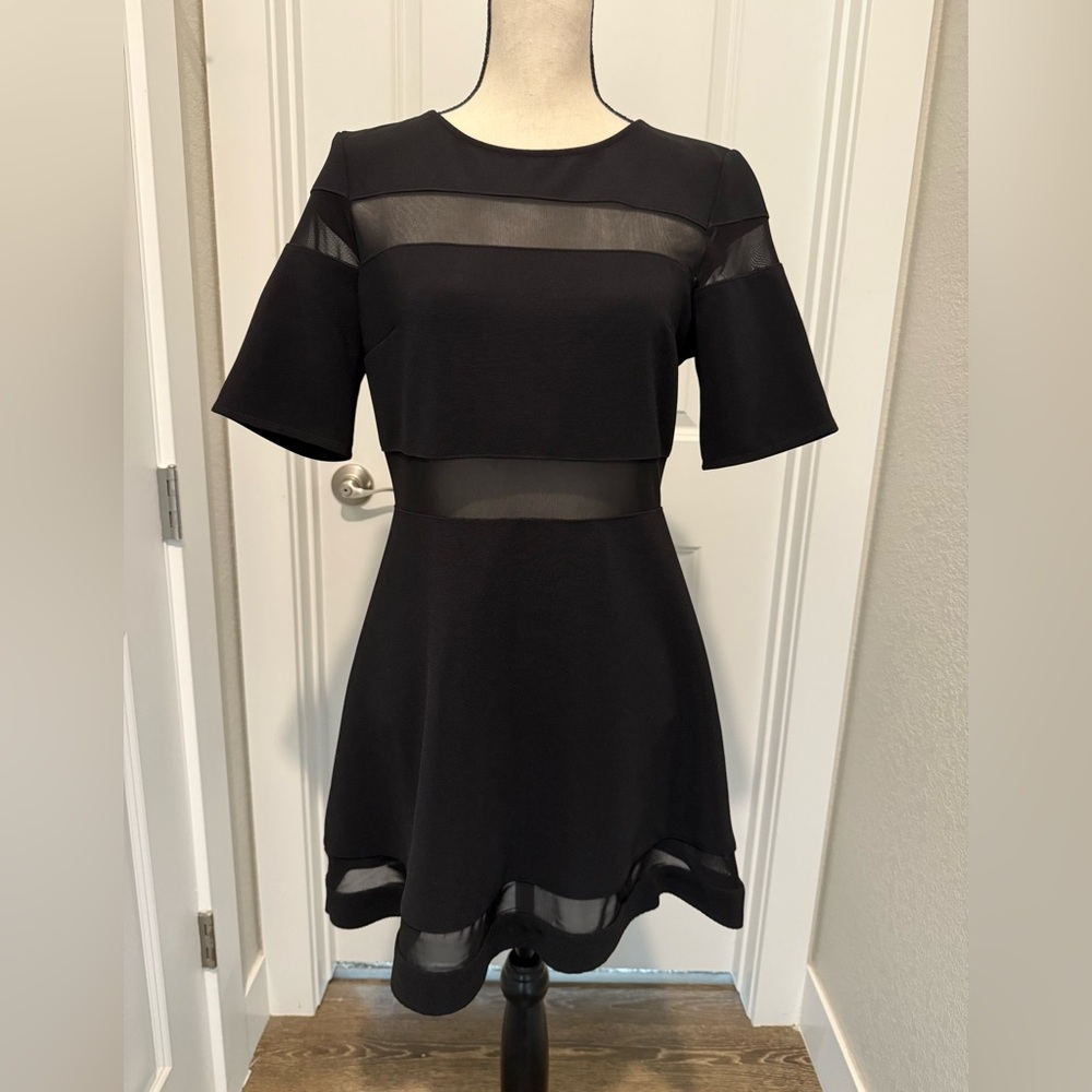 Topshop Black Mesh Panel Fit & Flare Dress – Size 10 (US 6/8)